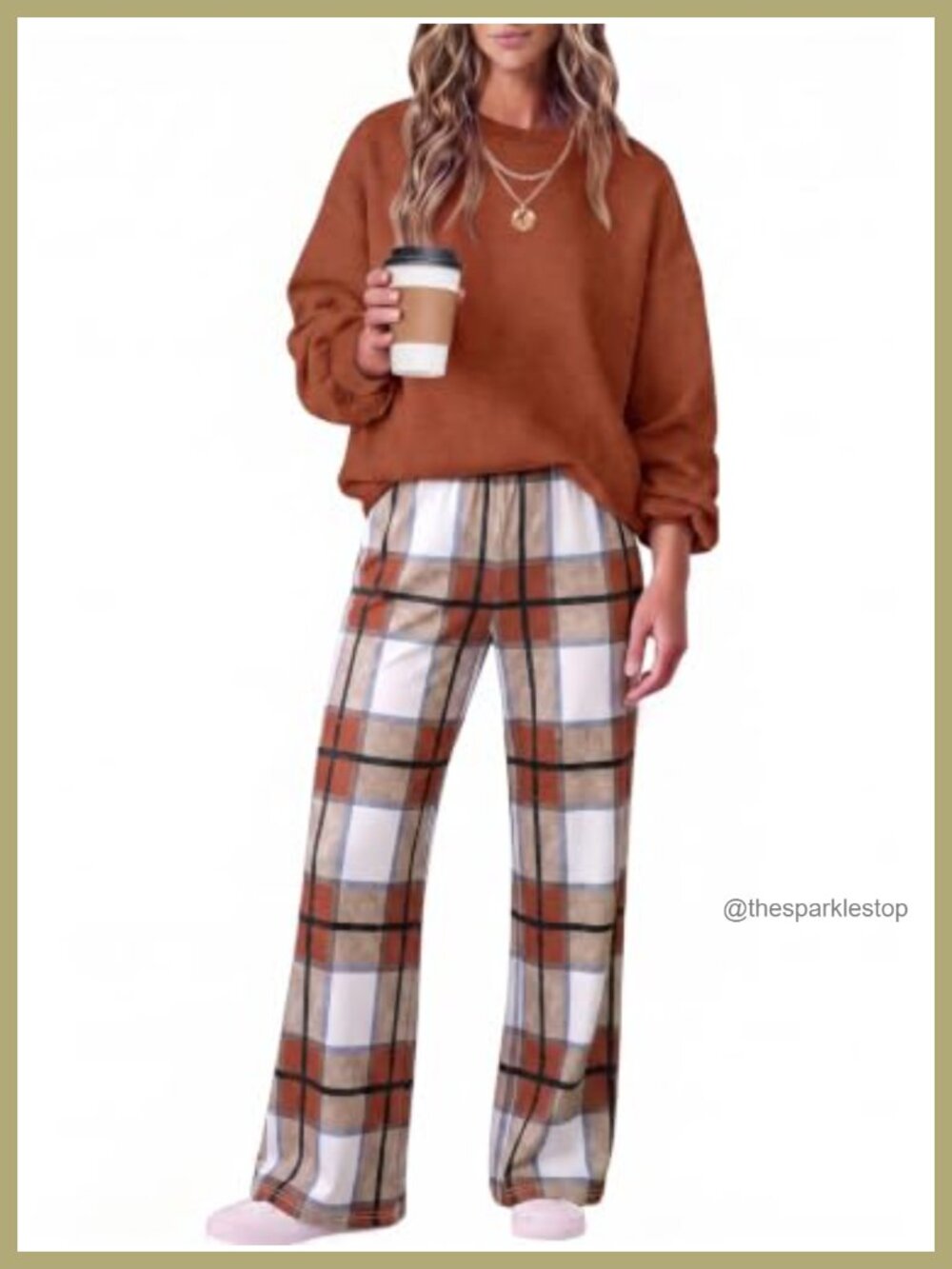 Two Piece Lounge Set Crewneck Long Sleeve Wide Leg Pants Pockets
